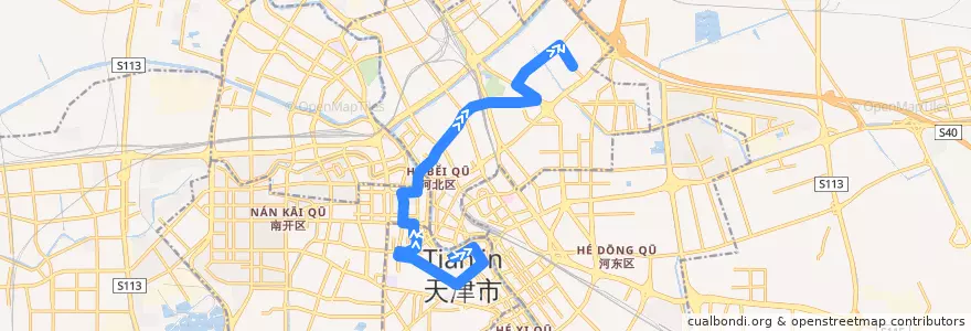 Mapa del recorrido 1乐桥里—>津塔火车站 de la línea  en Tientsin.