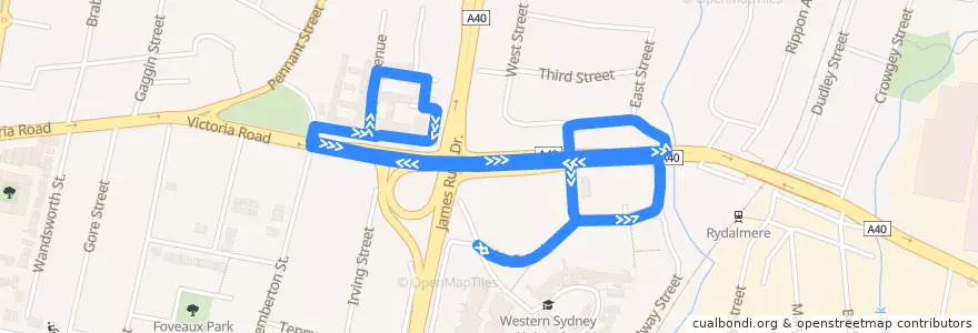 Mapa del recorrido Parramatta North Carpark - Parramatta EA de la línea  en City of Parramatta Council.