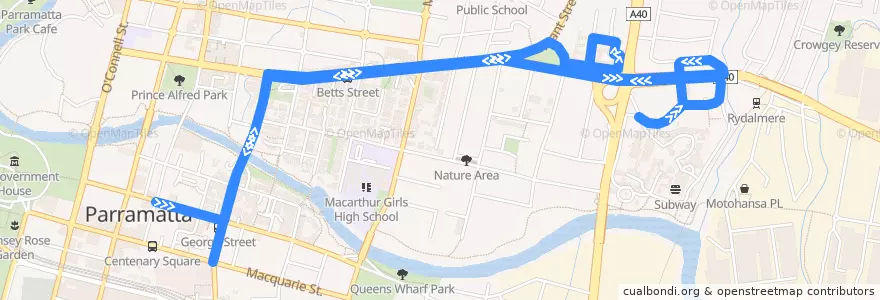 Mapa del recorrido Parramatta City Campus to Parramatta EA de la línea  en City of Parramatta Council.