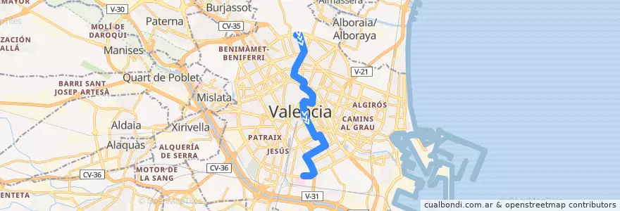 Mapa del recorrido Bus 6: Torrefiel => Nou Hospital la Fe de la línea  en Comarca de València.