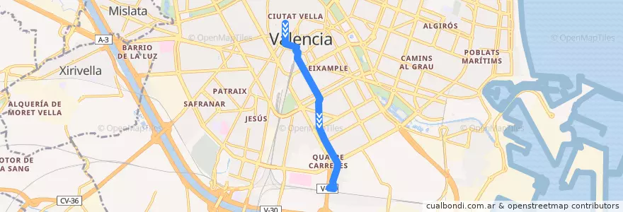 Mapa del recorrido Bus 7: Mercat Central => Fta. Sant Lluís de la línea  en Comarca de València.