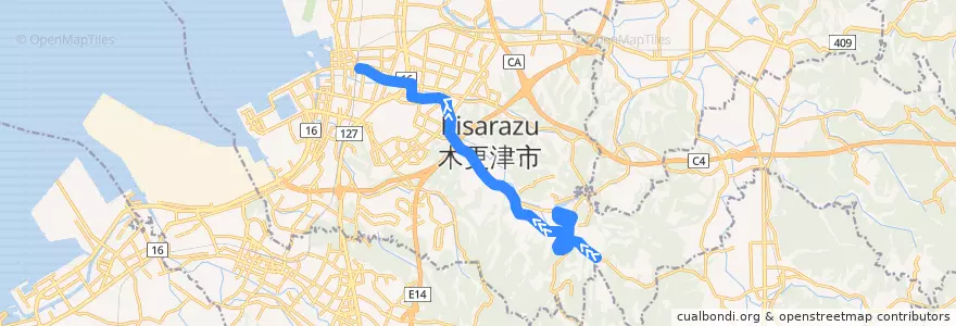 Mapa del recorrido 高倉線（上り・かずさ鎌足一丁目経由） de la línea  en 木更津市.