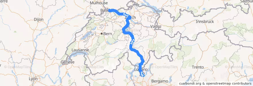 Mapa del recorrido Flixbus 107: Mailand, Lampugnano => Frankfurt (Main) Hauptbahnhof de la línea  en Suíça.