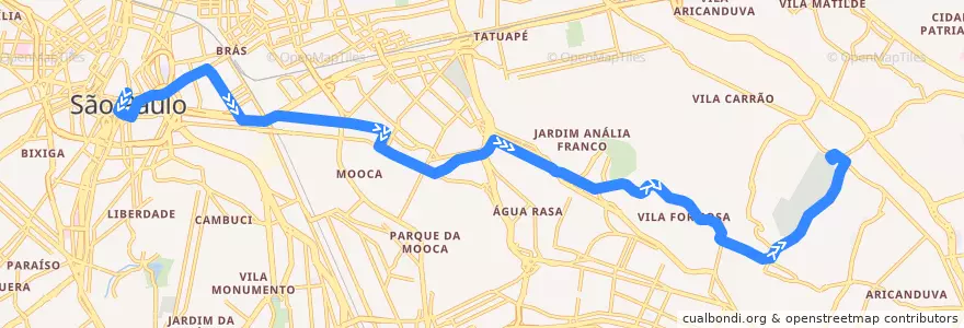 Mapa del recorrido 2100-10 Praça da Sé → Terminal Vila Carrão de la línea  en 聖保羅.
