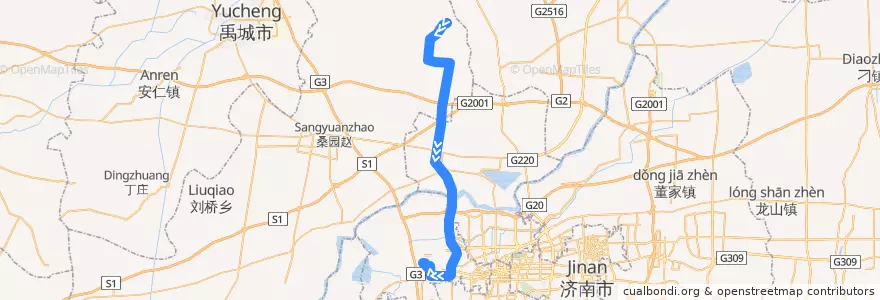 Mapa del recorrido 912省六一农场—>高铁西站(长途汽车东站) de la línea  en Шаньдун.