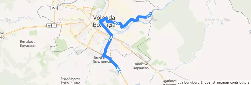 Mapa del recorrido Автобус №43: Козицино - с/о Розочка de la línea  en Vologda.