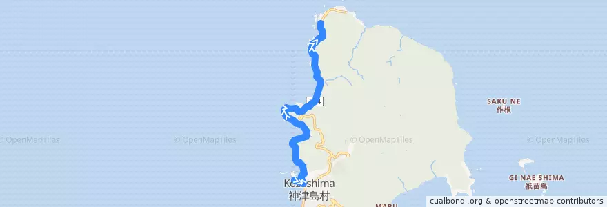 Mapa del recorrido 神津島港～赤崎遊歩道 de la línea  en 神津島村.