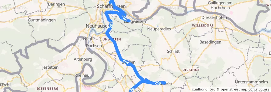 Mapa del recorrido Bus 630: Marthalen, Bahnhof => Schaffhausen, Bahnhof (Weg A) de la línea  en 스위스.