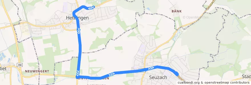 Mapa del recorrido Bus 679: Hettlingen, Föhrenstrasse => Seuzach, Bahnhof de la línea  en Bezirk Winterthur.