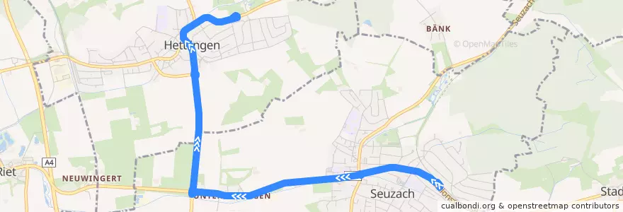 Mapa del recorrido Bus 679: Seuzach, Bahnhof => Hettlingen, Föhrenstrasse de la línea  en Bezirk Winterthur.