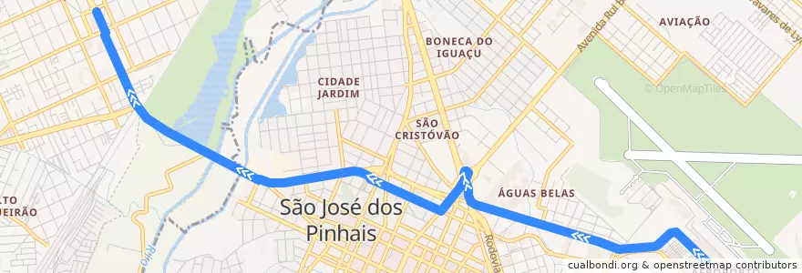 Mapa del recorrido Aeroporto / Boqueirão de la línea  en Microrregião de Curitiba.