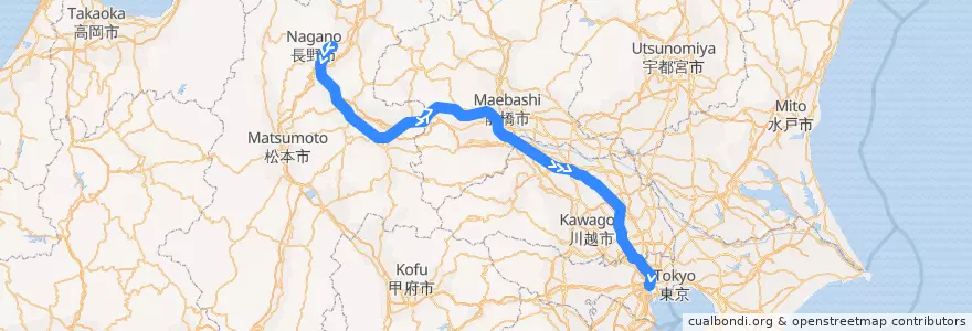 Mapa del recorrido Asama (あさま) de la línea  en Япония.