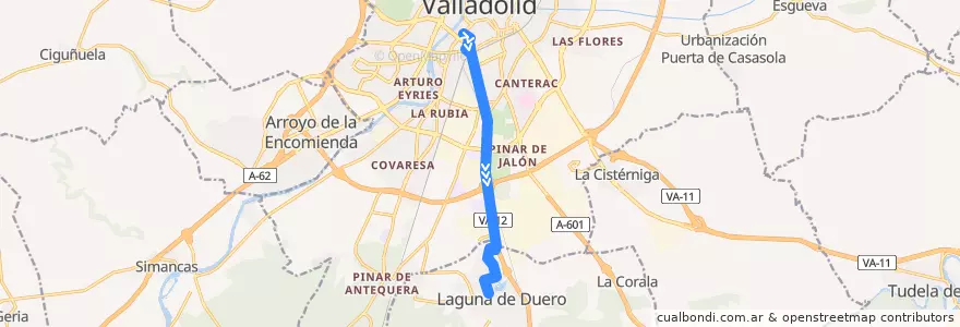 Mapa del recorrido Valladolid ==> Laguna de Duero de la línea  en Valladolid.