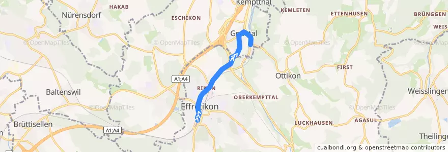 Mapa del recorrido Bus 655: Effretikon, Bahnhof => Grafstal, Thalegg de la línea  en Illnau-Effretikon.