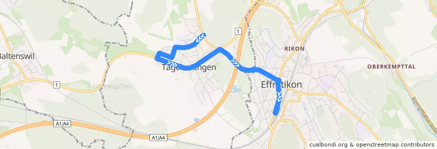 Mapa del recorrido Bus 650: Tagelswangen, Buckstrasse => Effretikon, Bahnhof de la línea  en Bezirk Pfäffikon.