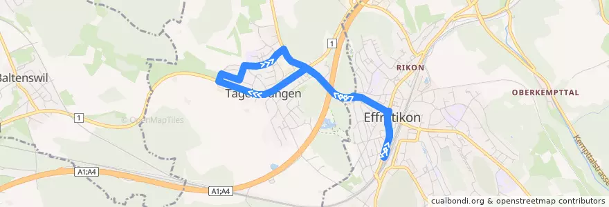 Mapa del recorrido Bus 650: Effretikon, Bahnhof => Tagelswangen, Buckstrasse => Effretikon, Bahnhof de la línea  en Bezirk Pfäffikon.