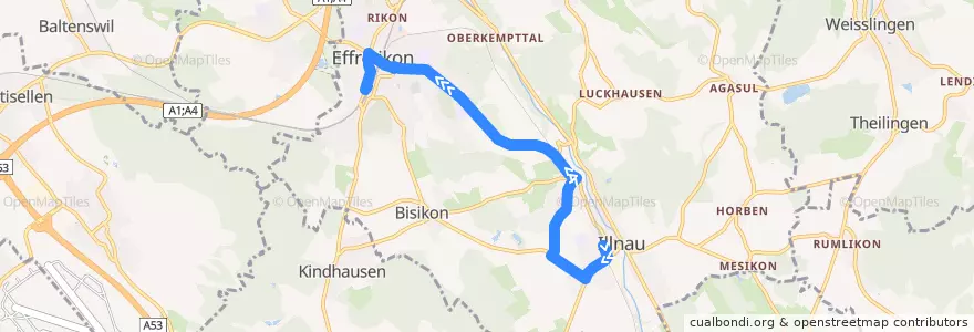 Mapa del recorrido Bus 652: Illnau, Bahnhof => Effretikon, Bahnhof (Weg A) de la línea  en Illnau-Effretikon.