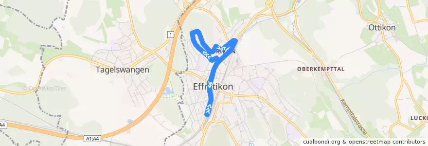 Mapa del recorrido Bus 655: Effretikon, Bahnhof => Effretikon, Kapelle Rikon => Effretikon, Bahnhof de la línea  en Bezirk Pfäffikon.