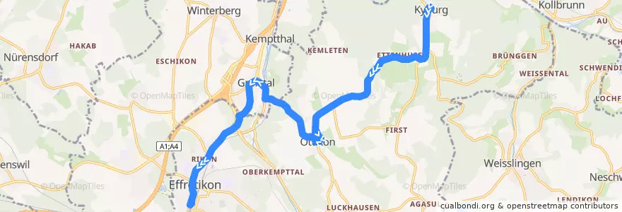 Mapa del recorrido Bus 655: Kyburg, Dorf => Effretikon, Bahnhof (Weg A) de la línea  en Illnau-Effretikon.