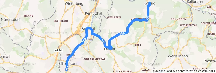 Mapa del recorrido Bus 655: Effretikon, Bahnhof => Kyburg, Dorf (Weg A) de la línea  en Illnau-Effretikon.