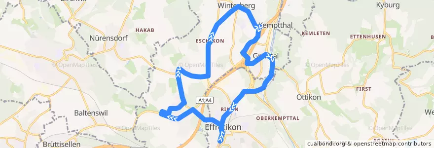 Mapa del recorrido Bus 650: Effretikon, Bahnhof => Winterberg ZH, Wältiwis (Abendbetrieb) de la línea  en Bezirk Pfäffikon.
