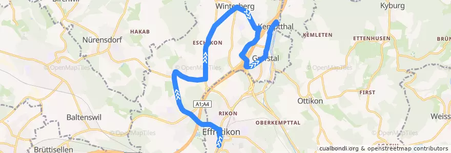 Mapa del recorrido Bus 650: Effretikon, Bahnhof => Kemptthal, Bahnhof (Weg A) de la línea  en Lindau.