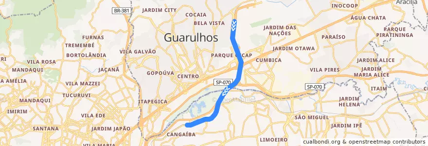 Mapa del recorrido Linha 13 - Jade - Expresso Aeroporto: Luz ⇒ Aeroporto-Guarulhos de la línea  en Região Metropolitana de São Paulo.