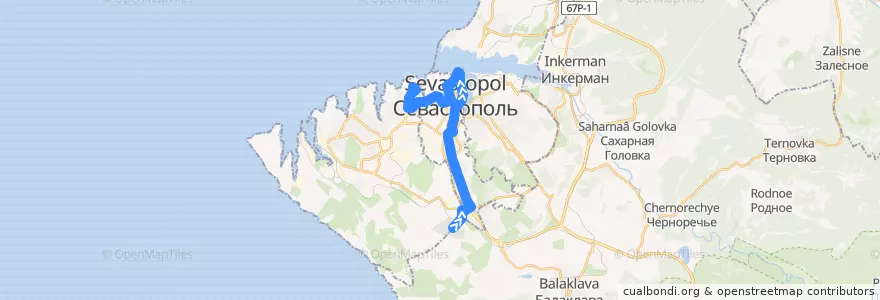 Mapa del recorrido Автобус №22: пос. Кальфа - Херсонес de la línea  en Севастополь.