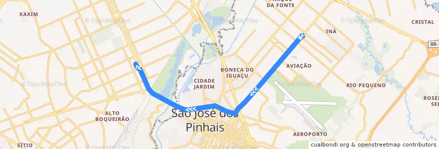 Mapa del recorrido T. Boqueirão / T. Afonso Pena de la línea  en Microrregião de Curitiba.
