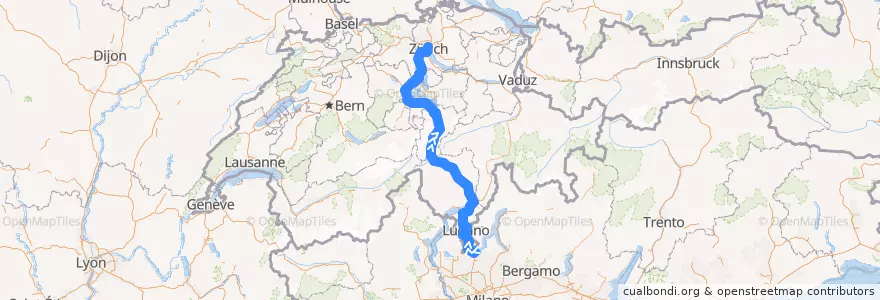 Mapa del recorrido Flixbus 474: Genua, Fanti d'Italia/Principe => Lugano, Via Ciani de la línea  en Schweiz.