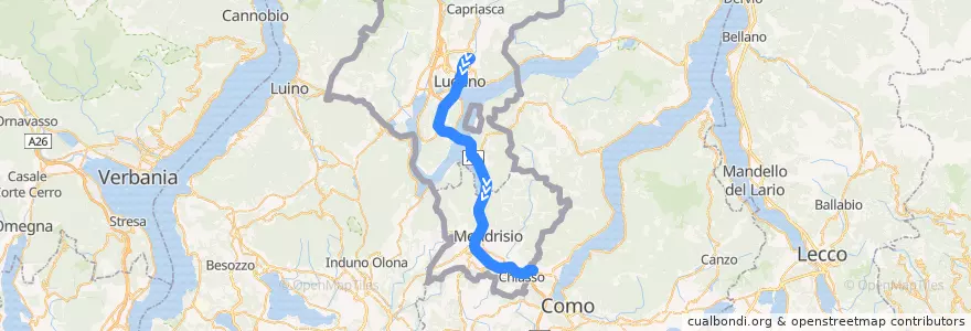 Mapa del recorrido Flixbus 474: Lugano, Via Ciani => Genua, Fanti d'Italia/Principe de la línea  en Ticino.