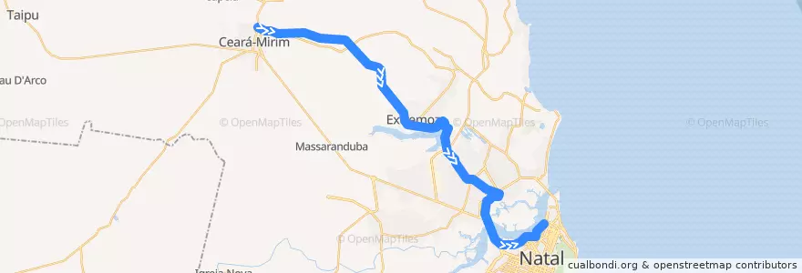 Mapa del recorrido Linha Norte de la línea  en Região Geográfica Intermediária de Natal.