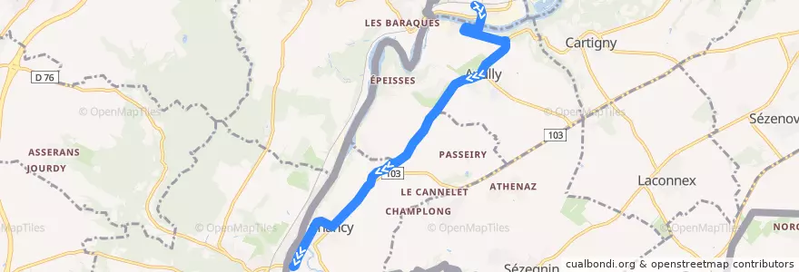 Mapa del recorrido Bus 78: La Plaine-Gare → Chancy de la línea  en Cenevre.