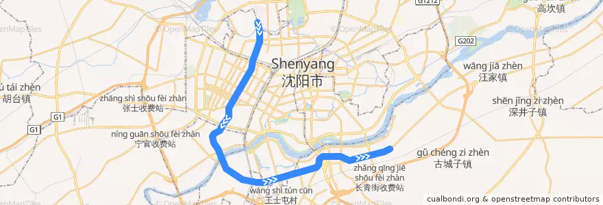 Mapa del recorrido 沈阳地铁9号线 de la línea  en شنيانغ.