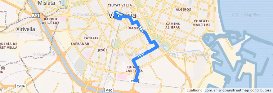 Mapa del recorrido Bus 13: La Fonteta/C.Arts i Ciencies => Av. de l'Oest de la línea  en Comarca de València.