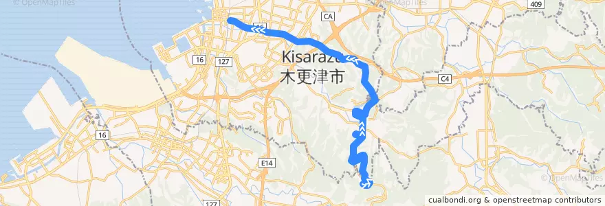Mapa del recorrido かずさアカデミアパーク線（上り） de la línea  en 木更津市.