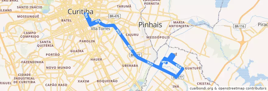 Mapa del recorrido Curitiba / Jardim Ipê de la línea  en Microrregião de Curitiba.