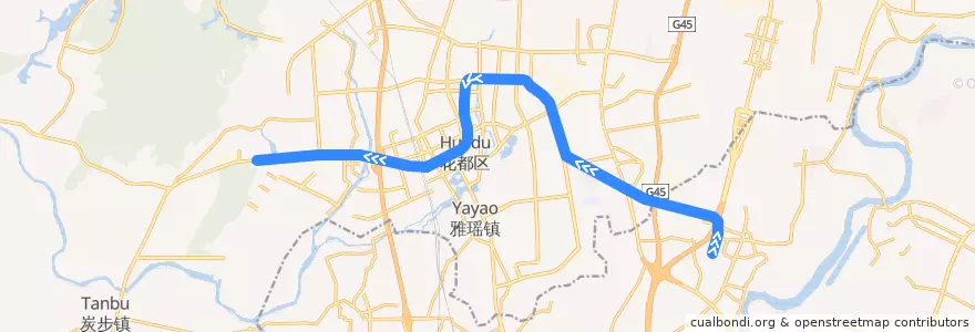 Mapa del recorrido 广州地铁9号线（高增→飞鹅岭） de la línea  en 花都区 (Huadu).