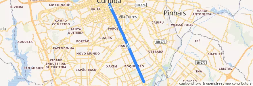 Mapa del recorrido Boqueirão de la línea  en Curitiba.