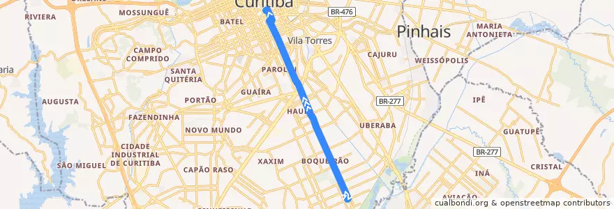 Mapa del recorrido Boqueirão de la línea  en Curitiba.