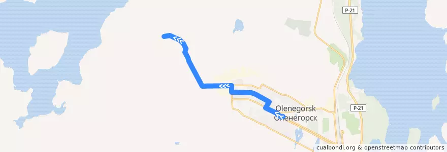 Mapa del recorrido №1 Дворец спорта => Оленегорский карьер de la línea  en городской округ Оленегорск.