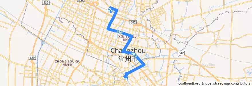 Mapa del recorrido B10 常州北站-常州客运中心 de la línea  en 常州市.