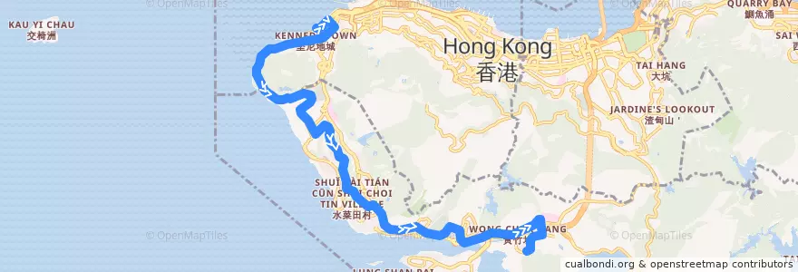 Mapa del recorrido 城巴47P線 Citybus 47P (堅尼地城 Kennedy Town → 黃竹坑 Wong Chuk Hang) de la línea  en Isla de Hong Kong.