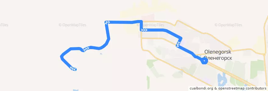Mapa del recorrido №2 УАТ => Дворец спорта de la línea  en городской округ Оленегорск.