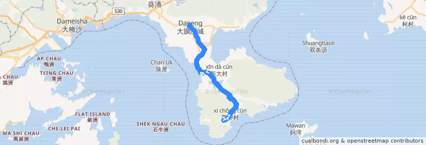 Mapa del recorrido 深圳公交M232路（西涌西贡村→大鹏汽车站） de la línea  en Dapeng New District.