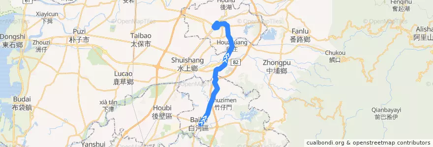 Mapa del recorrido 7210 白河->嘉義 de la línea  en Тайвань.