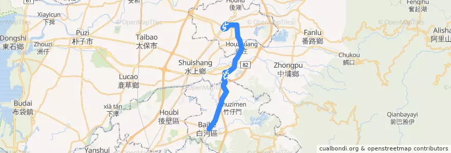 Mapa del recorrido 7210 嘉義->白河 de la línea  en Taiwan.