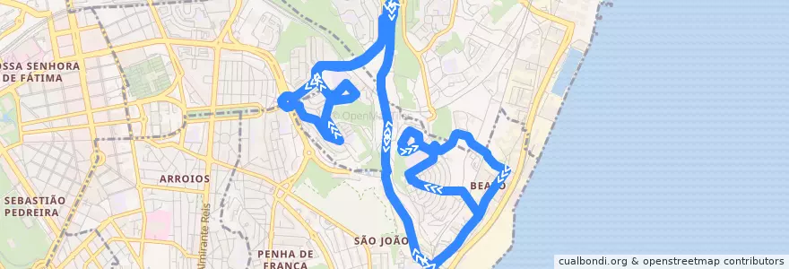 Mapa del recorrido Bus 34B: Olaias → Olaias de la línea  en Лиссабон.