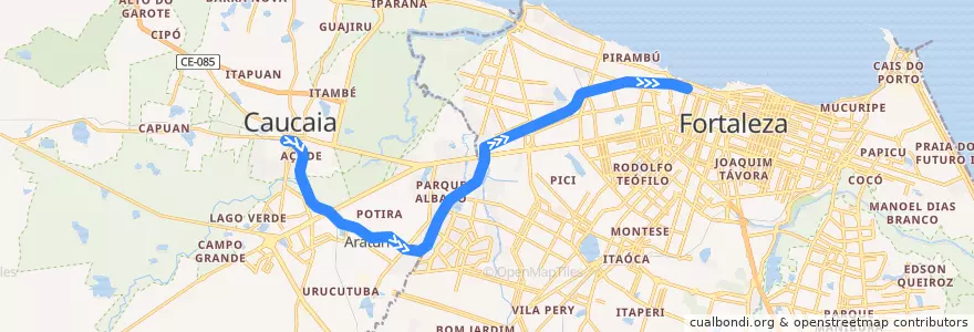 Mapa del recorrido Linha Oeste: Caucaia ⇒ Estação Moura Brasil de la línea  en Microrregião de Fortaleza.