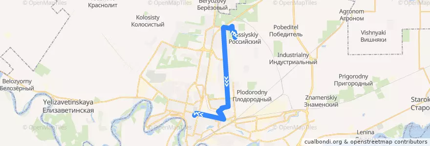 Mapa del recorrido Автобус №36: ул. им. Комарова В.М. => Центральный колхозный рынок de la línea  en городской округ Краснодар.